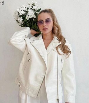 Куртка OVERSIZE экокожа без ремня слоновая кость T124