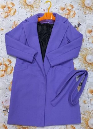 Пальто с пояском фиолетовое B77
