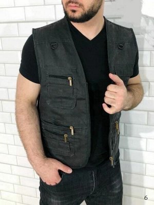 Мужской джинсовый жилет с карманами темно-серый VD107
