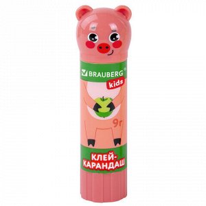 Клей-карандаш "Зверята: кошка, мышка, хрюшка", 9 г, фигурный колпачок, BRAUBERG KIDS, 271138
