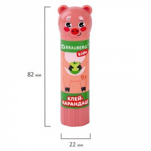 Клей-карандаш "Зверята: кошка, мышка, хрюшка", 9 г, фигурный колпачок, BRAUBERG KIDS, 271138