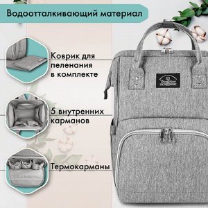 Рюкзак для мамы BRAUBERG MOMMY с ковриком, крепления на коляску, термокарманы, серый, 40x26x17 см, 270819