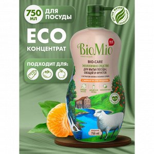 BioMio (bio mio) Ср-во д/мытья посуды овощ и фрукт Bio-Care с эф.масл. мандарина экс. хлопка и ионами серебра 750 мл