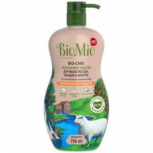 BIO-MIO BioMio (bio mio) Ср-во д/мытья посуды овощ и фрукт Bio-Care с эф.масл. мандарина экс. хлопка и ионами серебра 750 мл