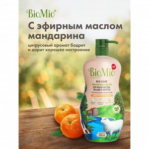 BIO-MIO BioMio (bio mio) Ср-во д/мытья посуды овощ и фрукт Bio-Care с эф.масл. мандарина экс. хлопка и ионами серебра 750 мл