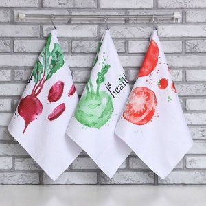Набор кухонных полотенец «Доляна. Овощи», 40x60±3 см, 3 шт., 100% пэ
