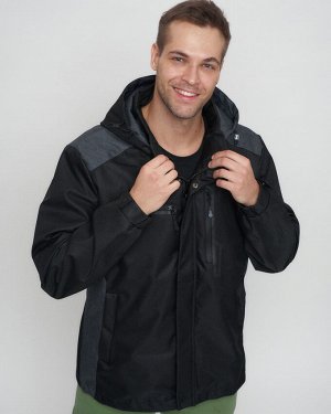 Куртка спортивная мужская с капюшоном черного цвета 6652Ch