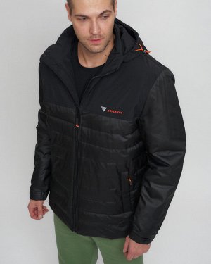 Куртка спортивная мужская с капюшоном черного цвета 3368Ch