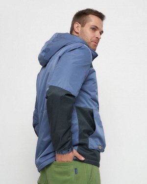 Куртка спортивная мужская с капюшоном синего цвета 8815S