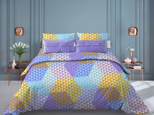 Комплект постельного белья 1,5-спальный, поплин (Гексагон, голубой)