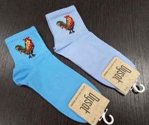 Носки женские цветные птицы цвет Голубой (петушок)