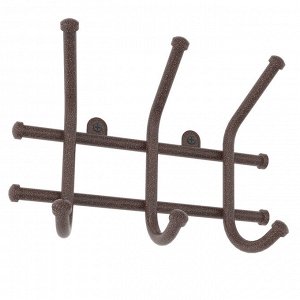 Вешалка настенная для верхней одежды "Норма 3" 23х8х16,5см, 3 двойных крючка, металл, медный антик (Россия)