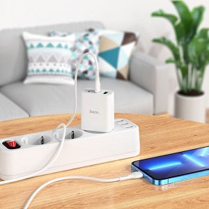 Сетевое Зарядное устройство HOCO C99A Three USB+2*USB-C + Кабель Type-C to iOS Lightning, 3.1A, белый