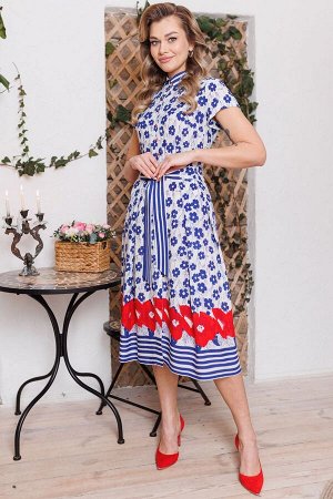 Платье Мода Юрс 2333-2 голубой+цветы