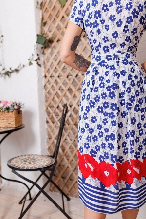 Платье Мода Юрс 2333-2 голубой+цветы