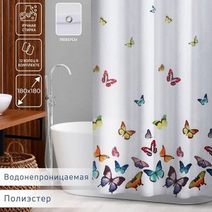 Штора для ванны Доляна «Бабочки», 180?180 см, полиэстер