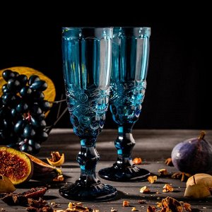 Набор бокалов стеклянных для шампанского Magistro «Ла-Манш», 160 мл, 7х20 см, 2 шт, цвет синий