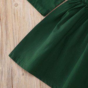 Детское платье с длинным рукавом, с воротничком, цвет зеленый
