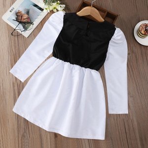 Детское платье с длинным рукавом, с воротничком, цвет белый/черный