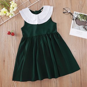 Детское платье с белым воротничком, цвет зеленый