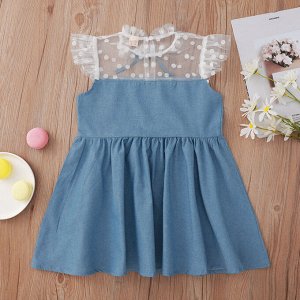 Детское платье, с сетчатой вставкой, цвет белый/синий