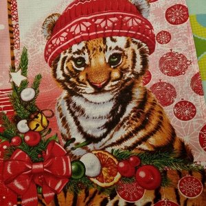 Полотенце вафельное "Тигры в шапках" 45*60 см