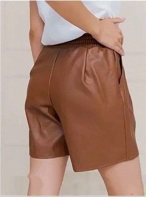 Шорты женские эко-кожа/Кожаные женские шорты на резинке