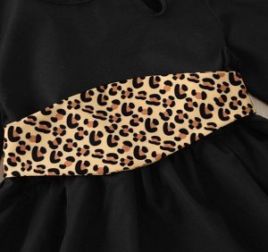 Детское платье с длинным рукавом, с леопардовым пояском, цвет черный