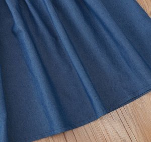 Детское платье с коротким рукавом, с кружевным воротничком, цвет синий