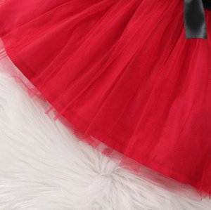 Детское платье с длинным рукавом, принт "сердечки", фатиновая юбка, цвет белый/красный