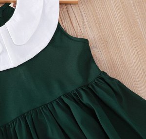 Детское платье с белым воротничком, цвет зеленый