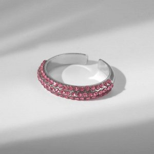 Кольцо "Минимал" линия, цвет бело-розовый в серебре, безразмерное