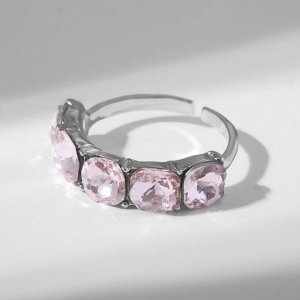 Кольцо "Драгоценность" мягкие квадраты, цвет розовый в серебре, безразмерное