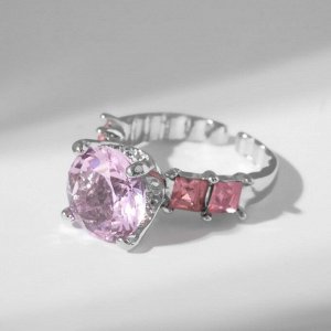 Кольцо "Драгоценность" леди, цвет розовый в серебре, безразмерное