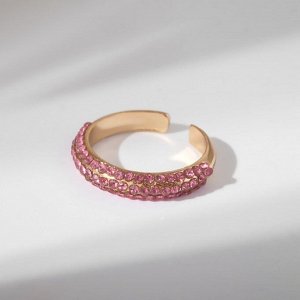 Кольцо "Минимал" линия, цвет бело-розовый в золоте, безразмерное