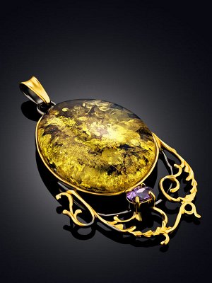 Овальный кулон «Версаль» из натурального цельного янтаря с красивой текстурой