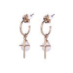 Серьги Moon Paris, полукольца, с жемчугом и подвеской-крестом, Mo-22.10-083 (золотистый)