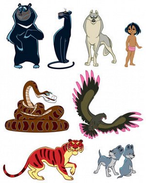 Комплект вырубных мини-плакатов "Герои сказки Маугли (8 персонажей из мультфильма)