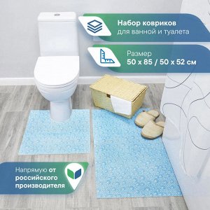 Набор ковриков для ванной и туалета из вспен-го ПВХ 50х52 см, 50х85 см (2шт.) голубой