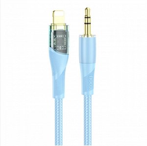 Переходник Аудио-кабель HOCO UPA25 Transparent Apple Lightning to Jack 3.5 или Type-C to Jack 3.5 1м голубой