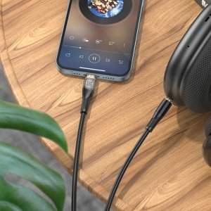 Переходник Аудио-кабель HOCO UPA25 Transparent Apple Lightning to Jack 3.5 или Type-C to Jack 3.5 1м голубой