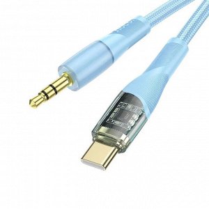 Переходник Аудио-кабель HOCO UPA25 Transparent Apple Lightning to Jack 3.5 или Type-C to Jack 3.5 1м голубой