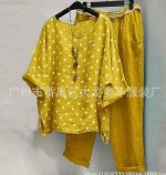 Костюм: Туника + брюки из легкой ткани, желтый