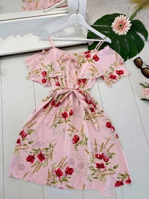 Розовый женский сарафан с цветочным принтом/Женское легкое платье платье