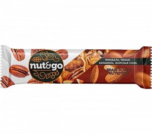 Батончик с МИНДАЛЁМ, ПЕКАНОМ, КАРАМЕЛЬЮ, МОРСКОЙ СОЛЬЮ «Nut&Go», 36 г