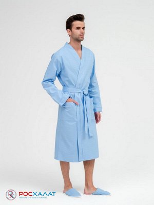 Мужской вафельный халат с планкой голубой В-03 (2)
