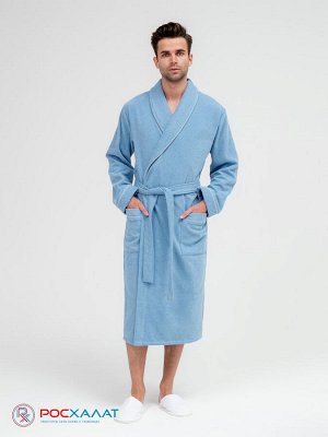 Мужской махровый халат с кантом голубой МЗ-33 (62)