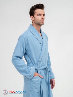 Мужской махровый халат с кантом голубой МЗ-33 (62)
