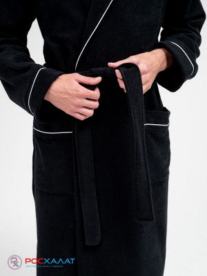 Мужской махровый халат с кантом черный МЗ-33 (100)
