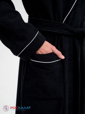 Мужской махровый халат с кантом черный МЗ-33 (100)